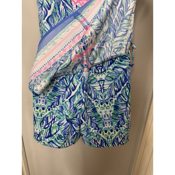 Lilly Pulitzer Donna Romper Dress Sz 2 Feel The Beat Engineered Pink Blue Preppy - Picture 6 of 16